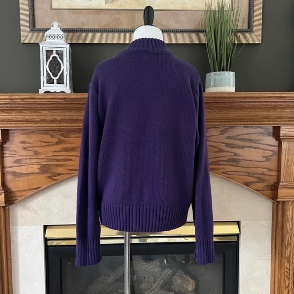 Coldwater Creek‎ Women's Purple Wool Blend Full Zip Quilted Sweater Jacket Sz. L